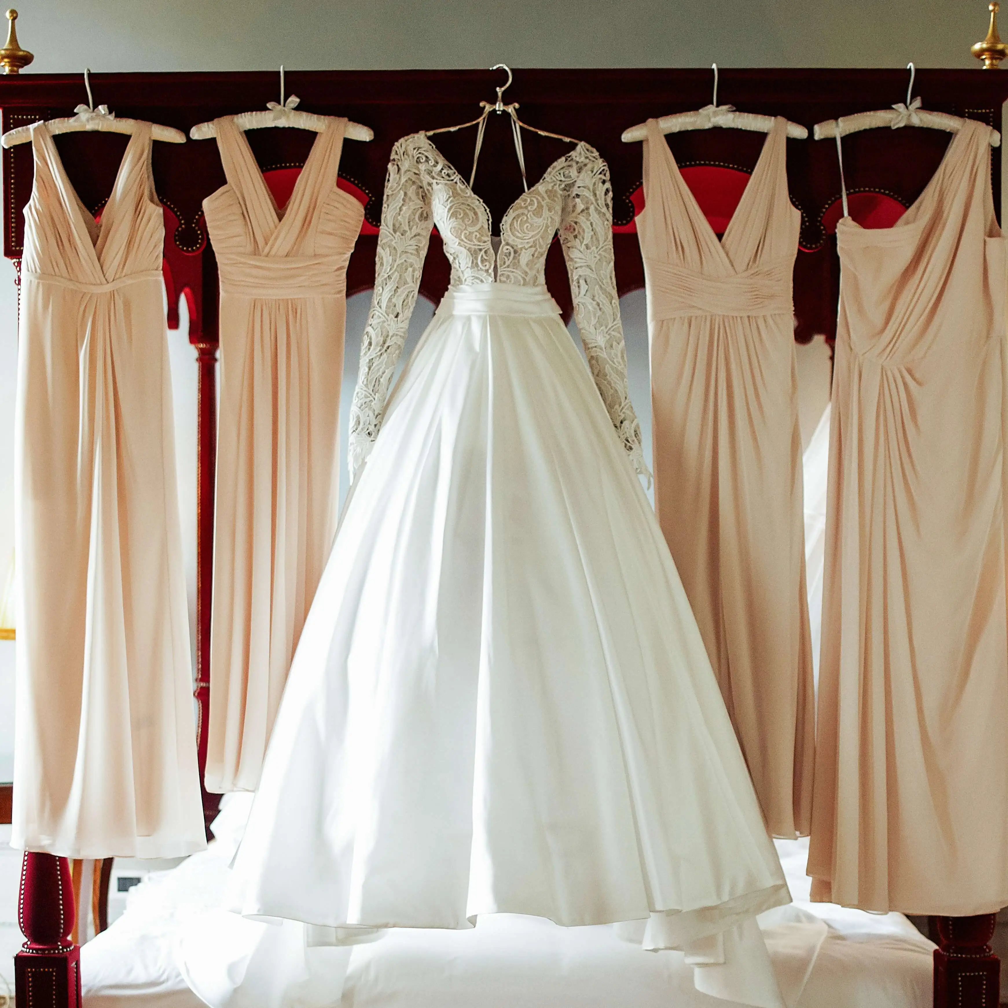 a wedding dress on a wall